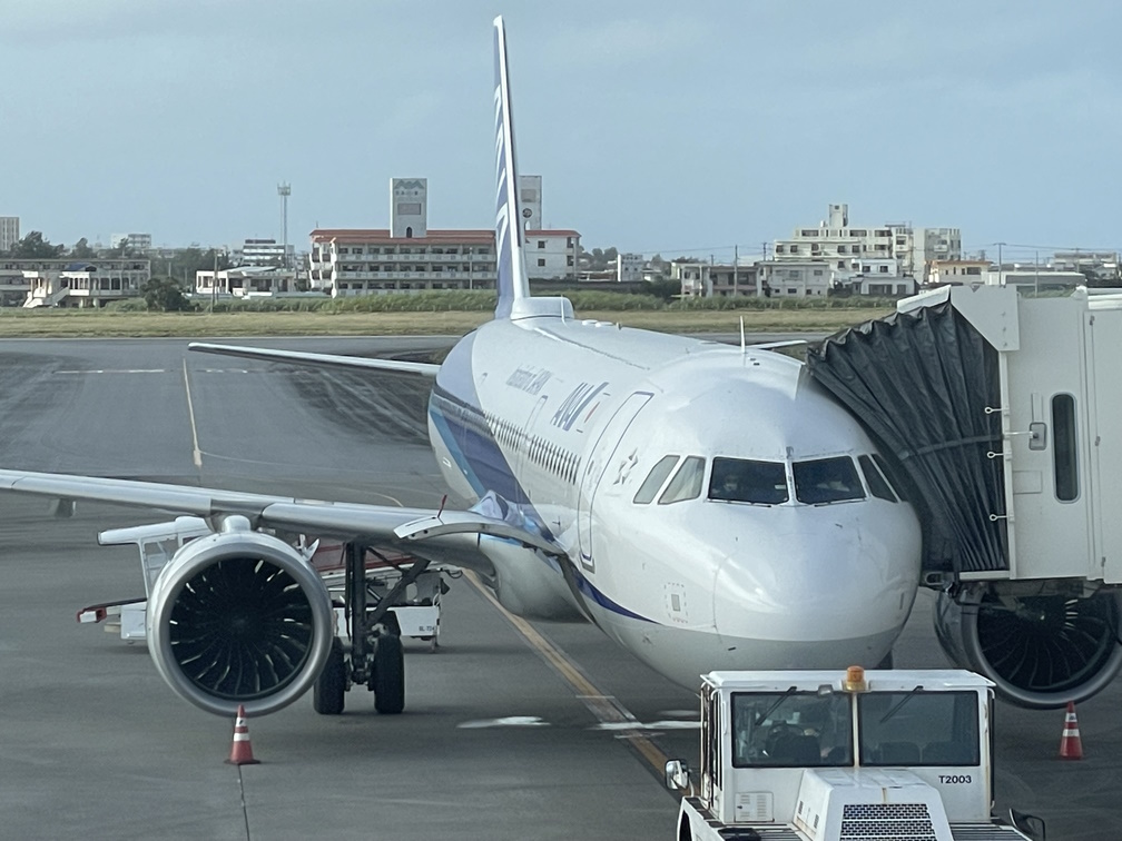 宮古空港6番ゲートに駐機中のA321