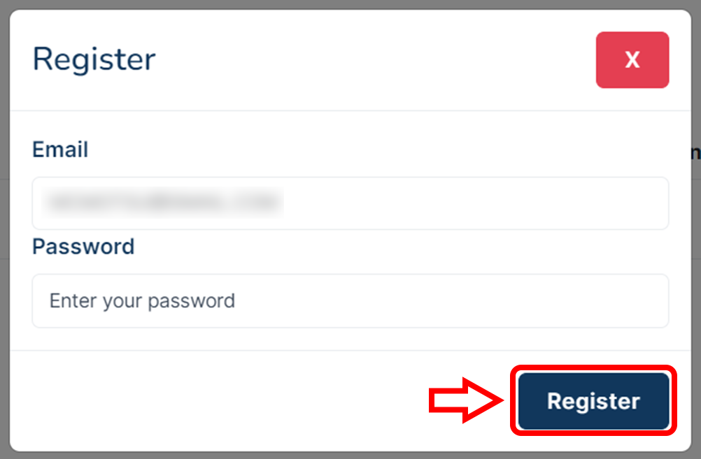 インドネシア入管 e-Visa 公式サイト 個人情報 申請者情報の登録画面（メールアドレス、パスワード、登録ボタン）
