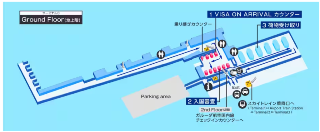 ジャカルタ スカルノ・ハッタ国際空港、降機後の移動用地図