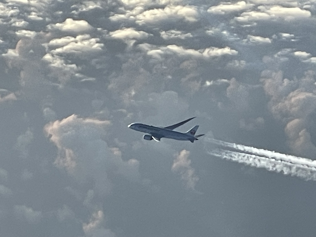 右手前方で飛行中のJALの機体