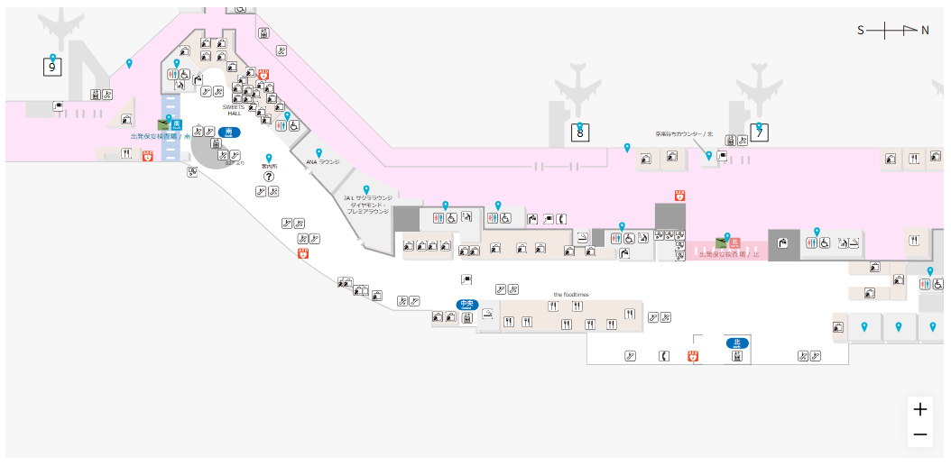 福岡空港公式サイト、国内線ターミナルマップ 2階のスクリーンショット