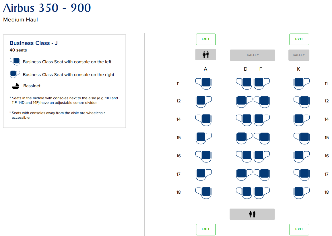 A350-900のシート紹介ページのスクリーンショット
